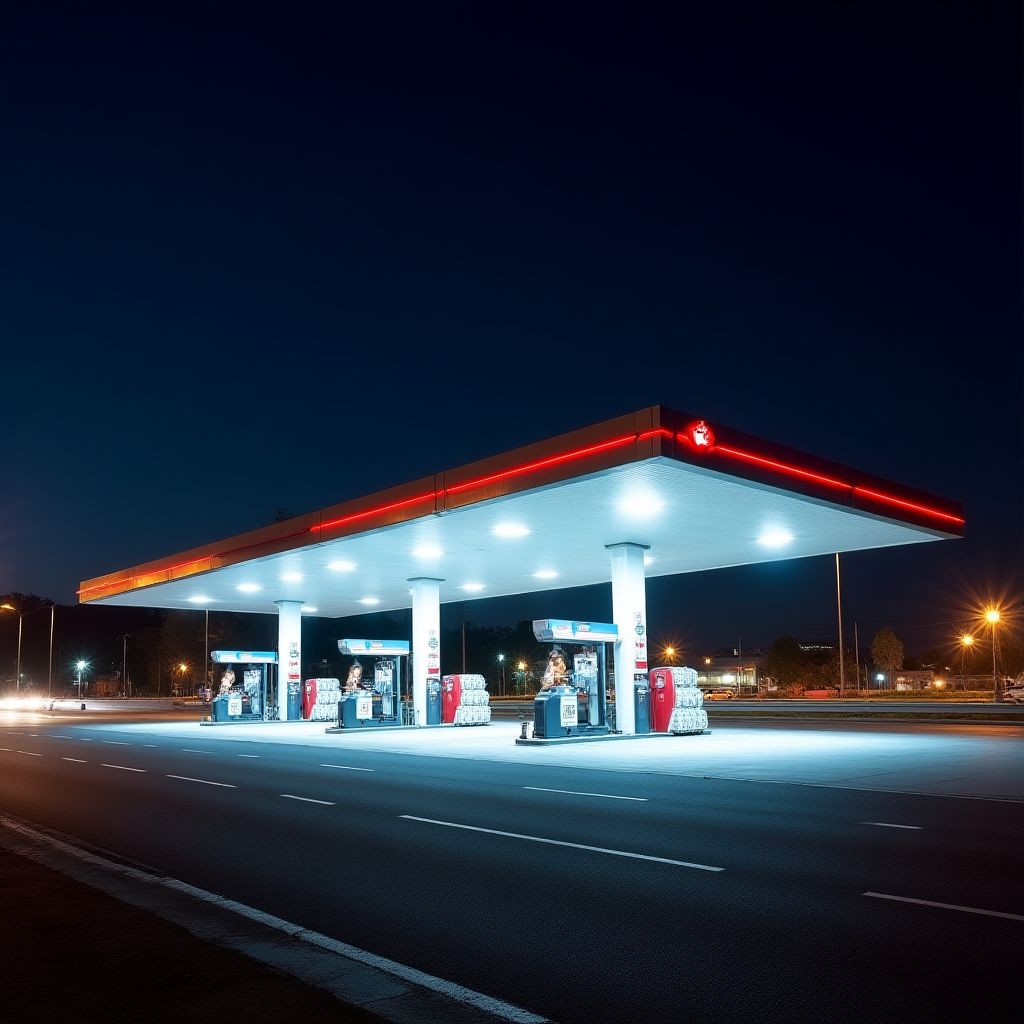 Moderna estación de servicio en una ruta argentina.